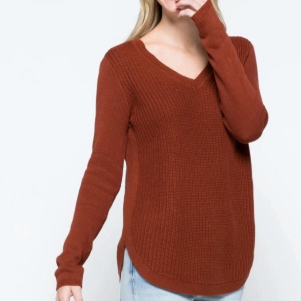 Women's V-Neck Rust Brown Sweater